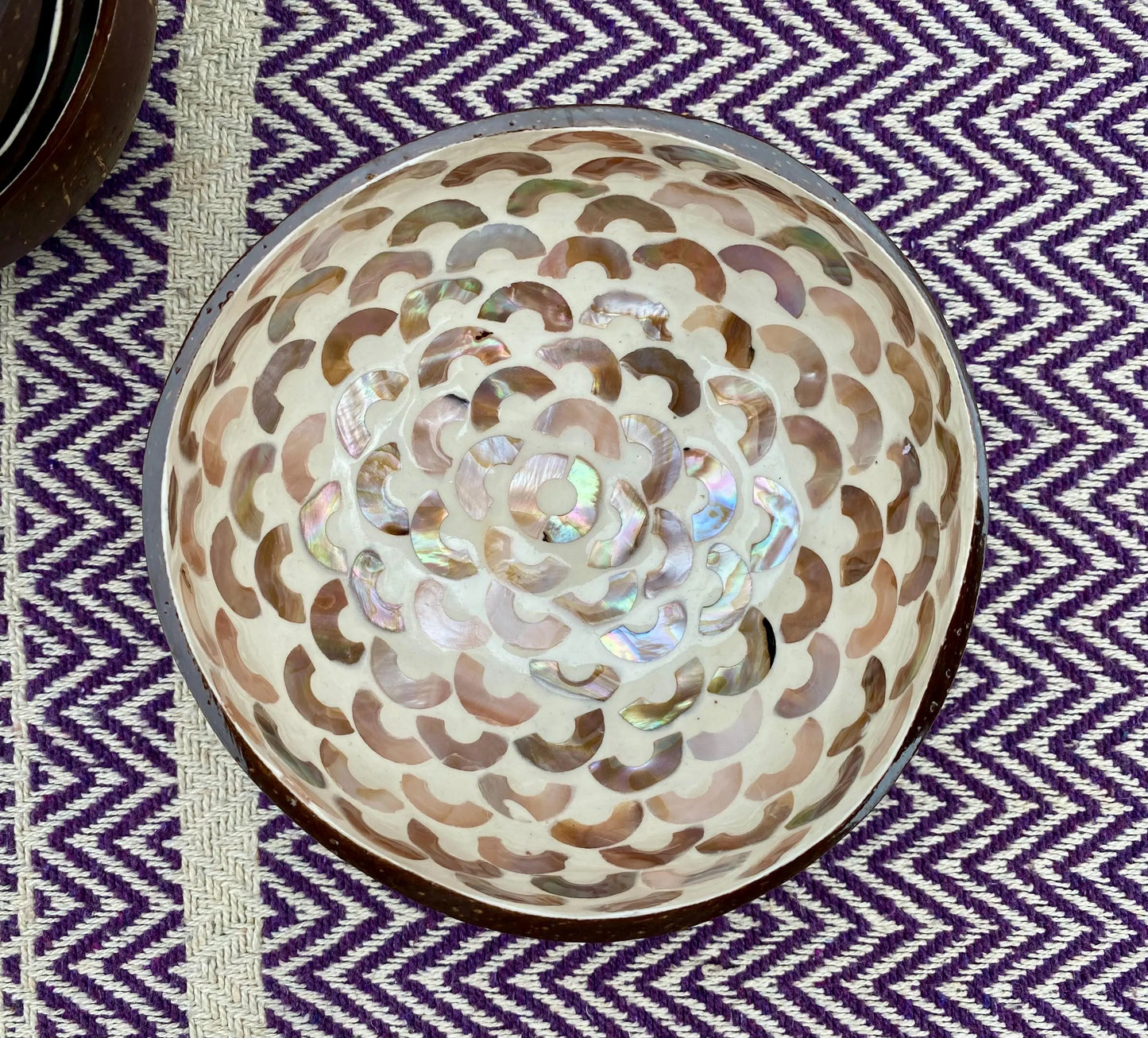 Cream Coconut Bowl with Mother of Pearl Inlay Light Arch