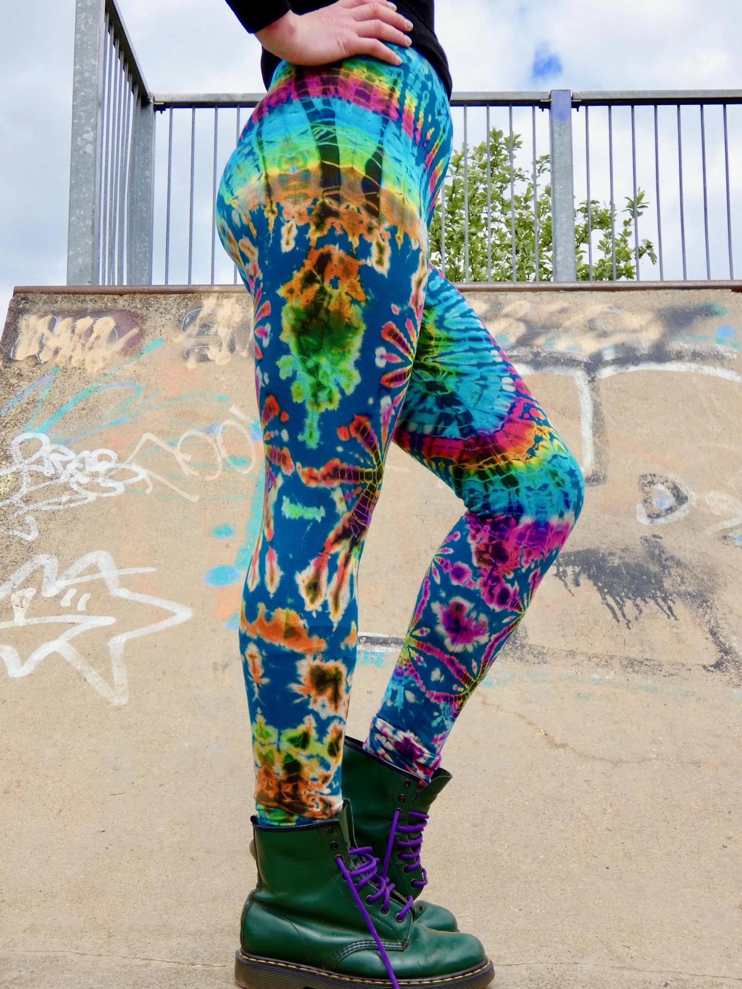 Teal Rainbow Tie-Dye Leggings SMALL
