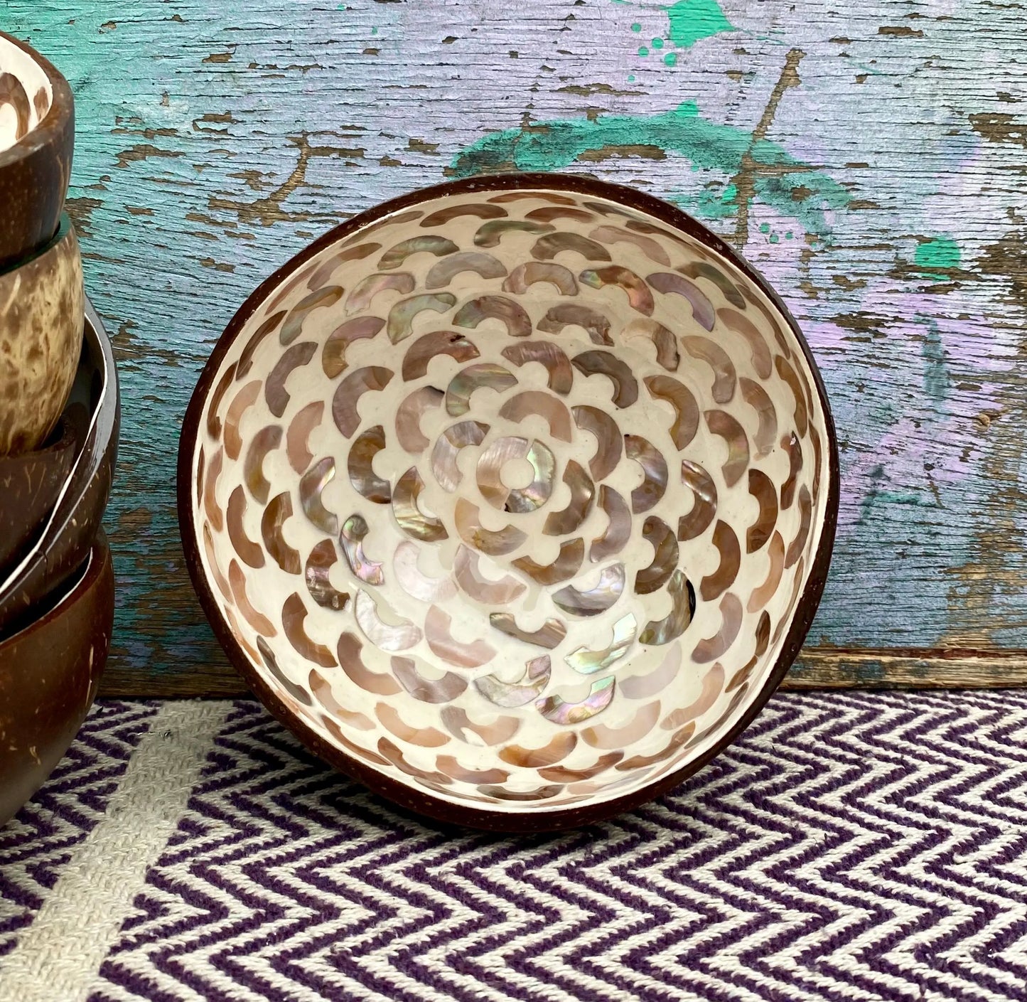 Cream Coconut Bowl with Mother of Pearl Inlay Light Arch