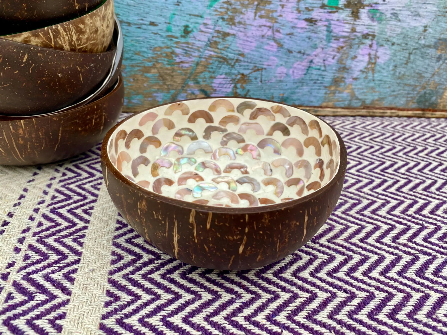 Cream Coconut Bowl with Mother of Pearl Inlay Light Arch