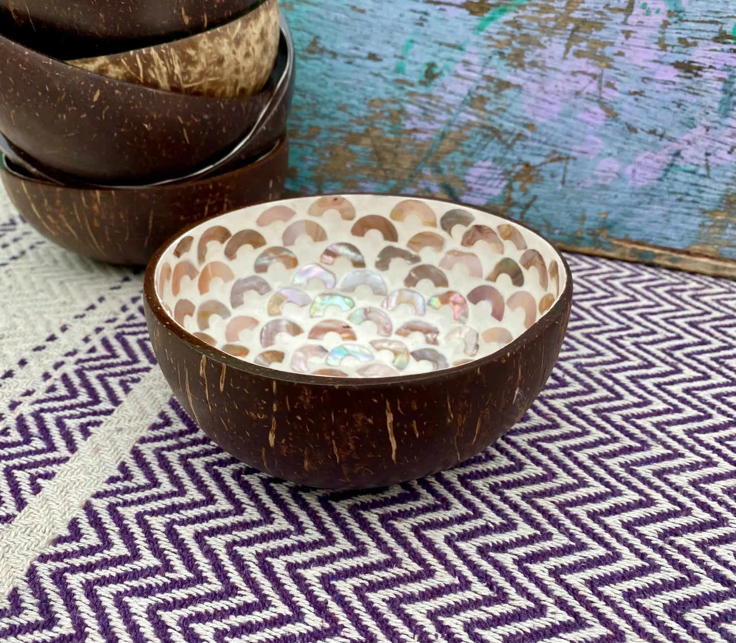 Cream Coconut Bowl with Mother of Pearl Inlay Light Arch