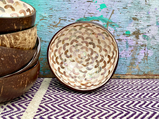 Cream Coconut Bowl with Mother of Pearl Inlay Light Arch