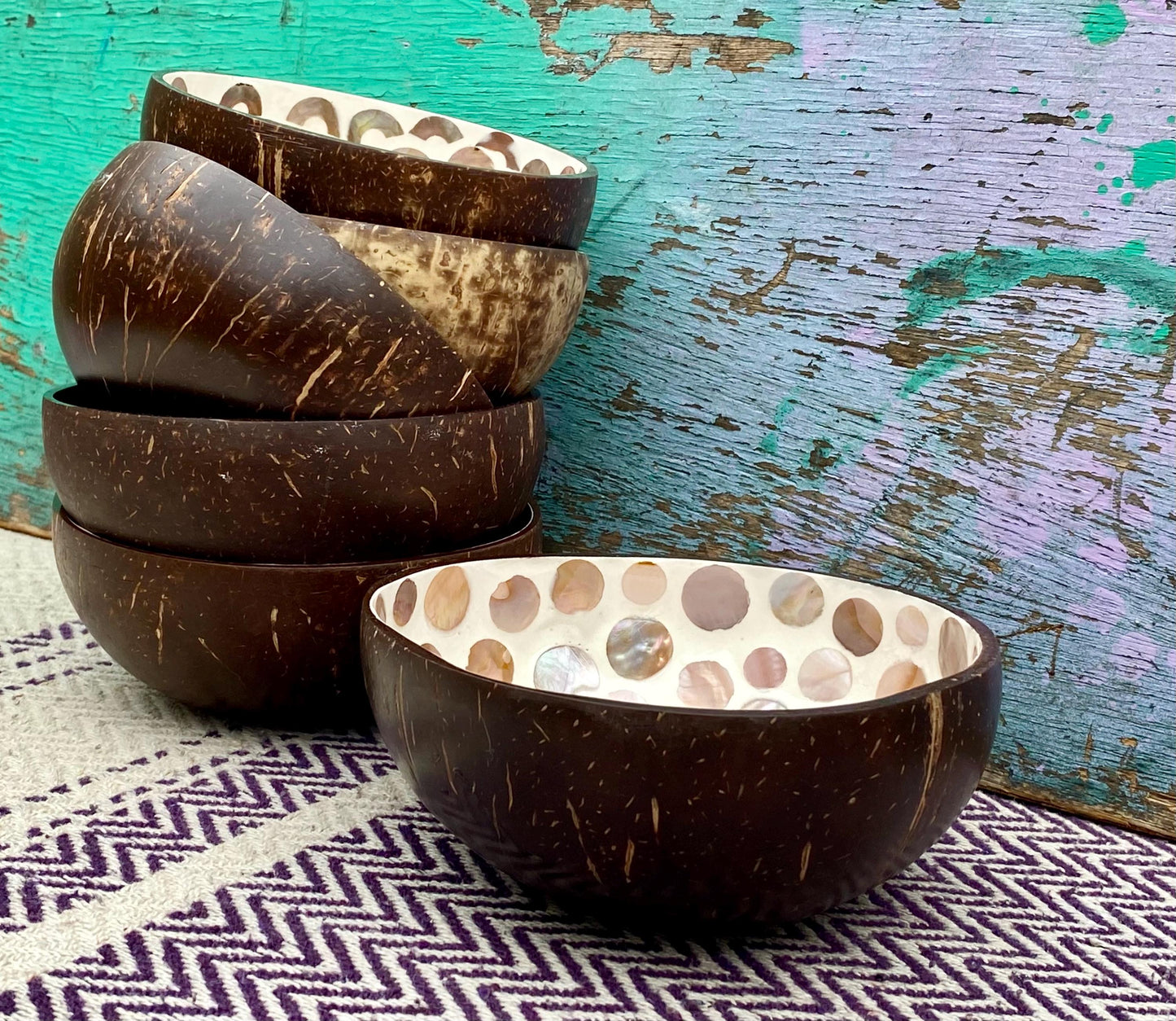 Cream Coconut Bowl with Mother of Pearl Inlay Light Circle