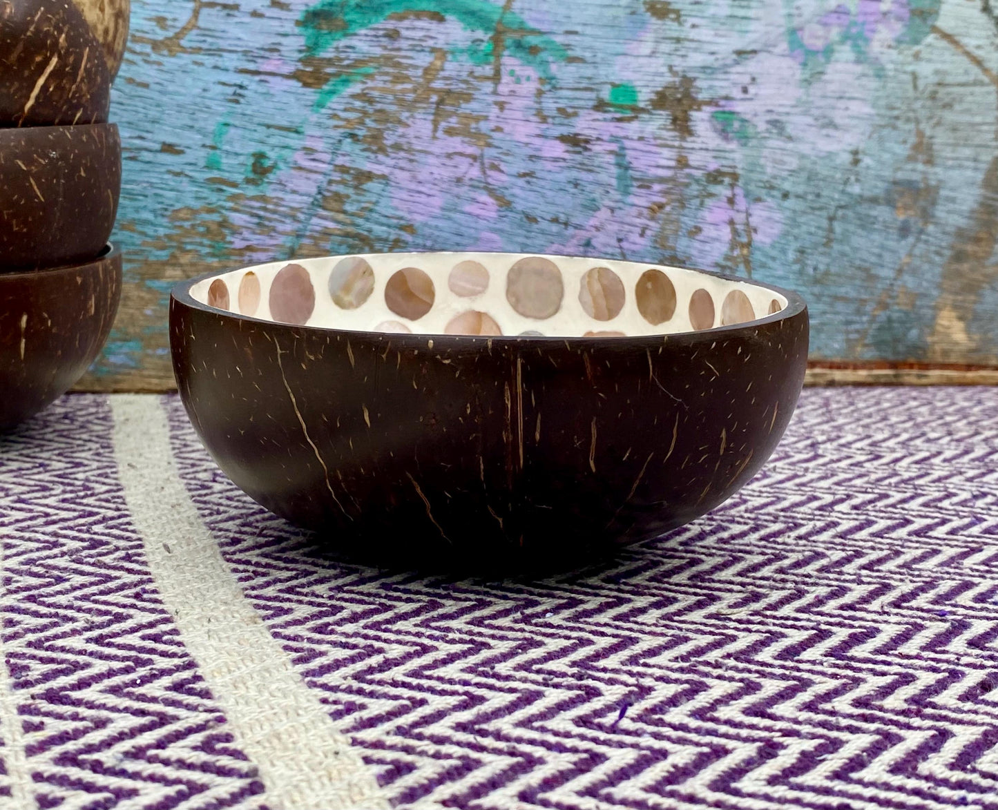 Cream Coconut Bowl with Mother of Pearl Inlay Light Circle