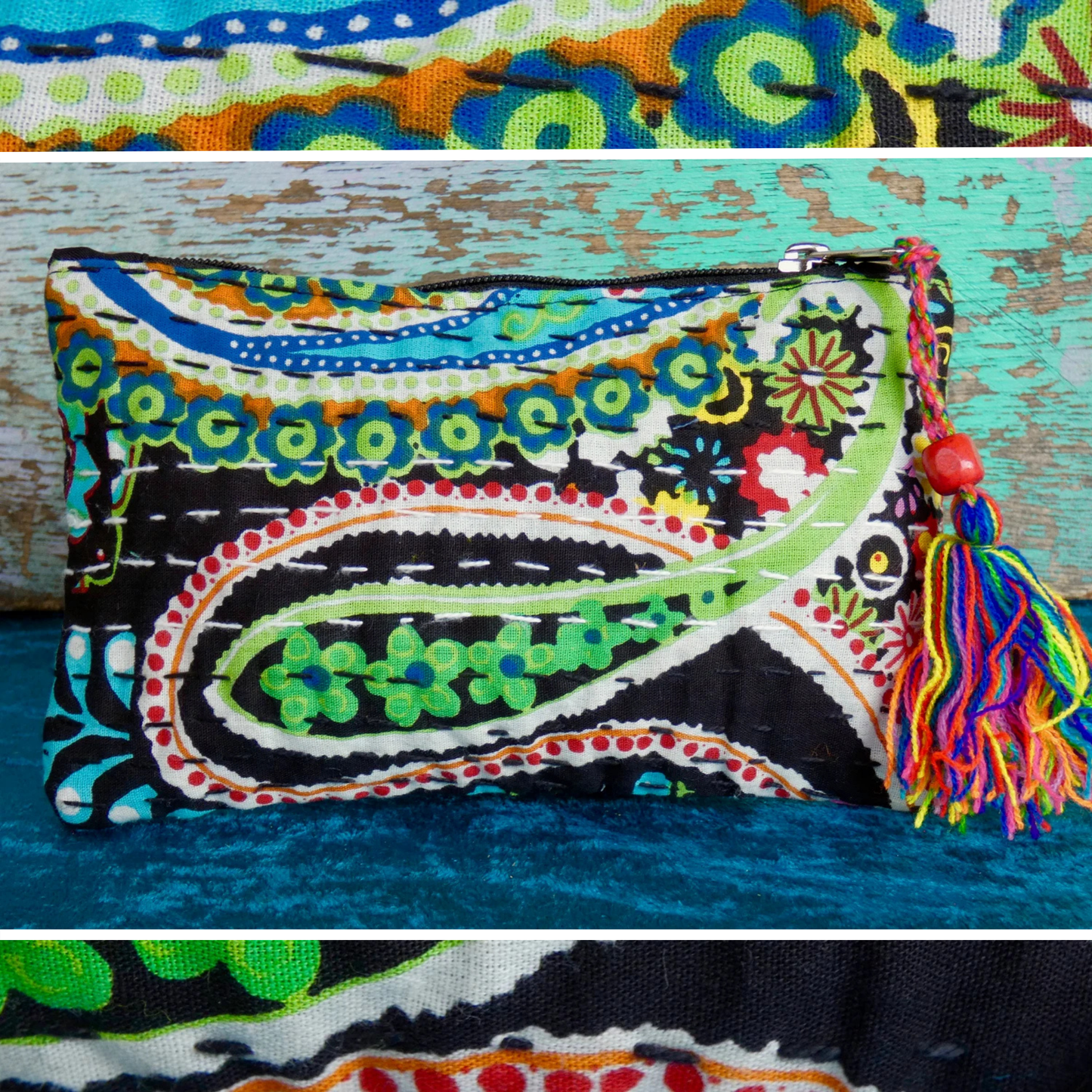 Handmade Cotton Kantha Purse - Black