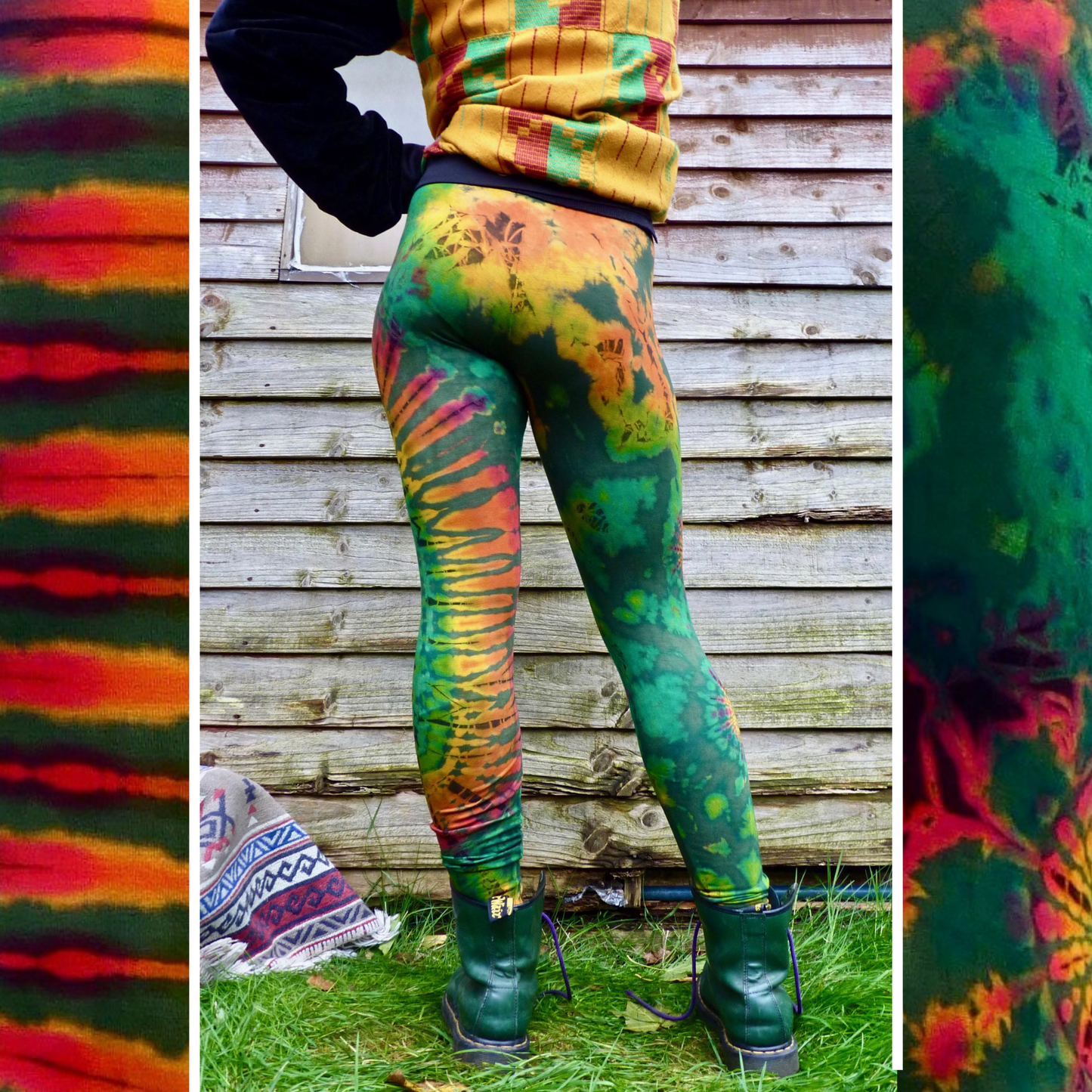 Olive Green Colourful Tie-Dye Leggings SMALL