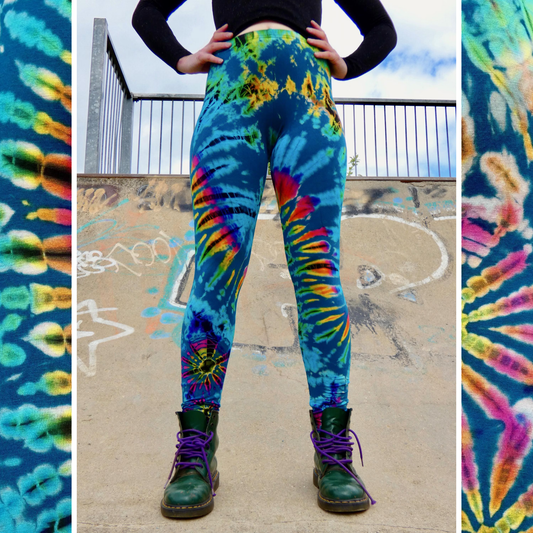 Teal Rainbow Tie-Dye Leggings SMALL