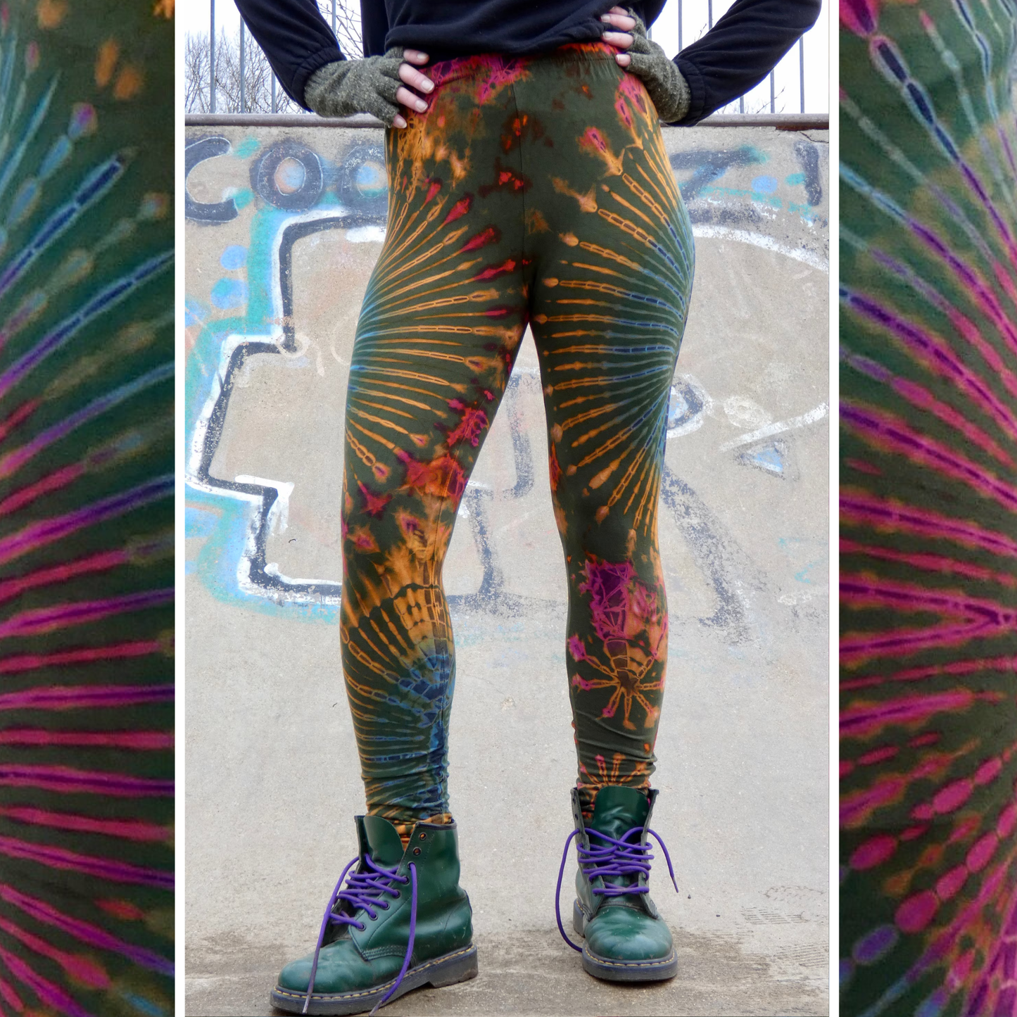 Olive Green Rainbow Tie-Dye Leggings REGULAR