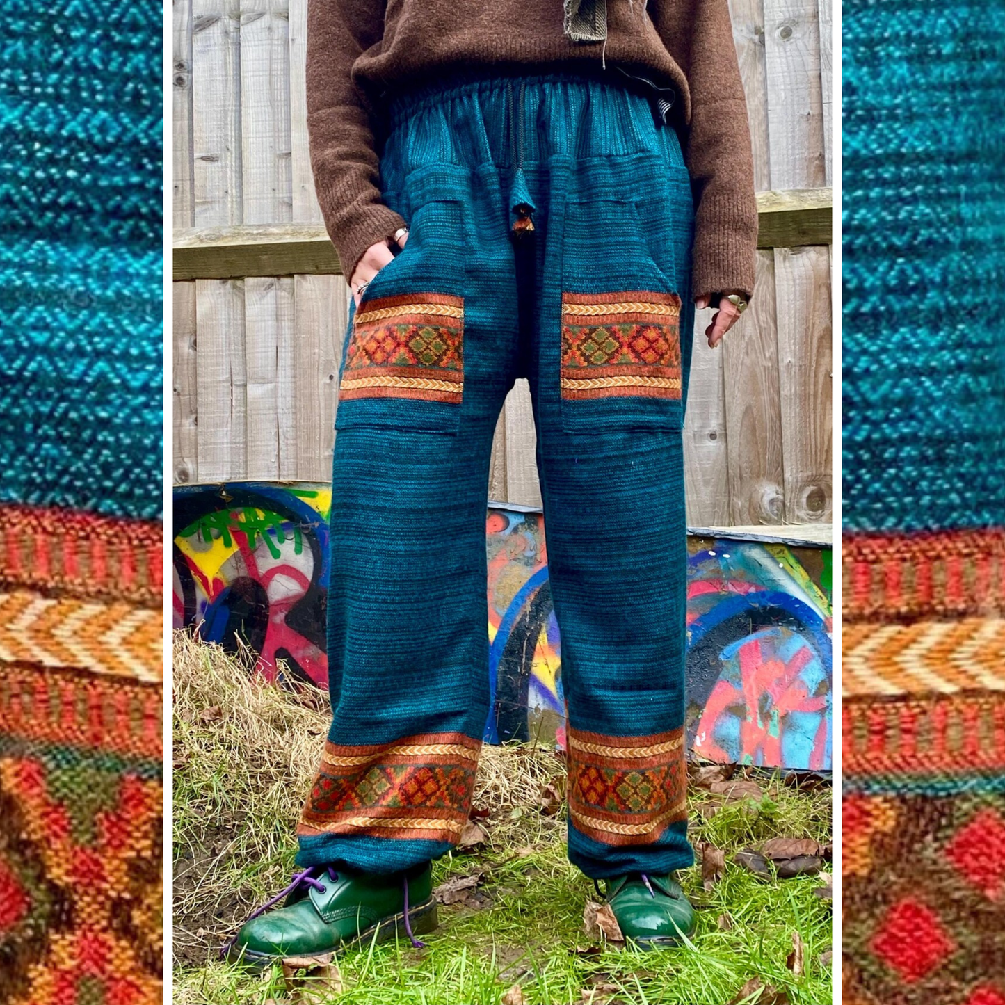 Cosy Warm Winter Blanket Trousers - Patch Teal
