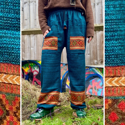 Cosy Warm Winter Blanket Trousers - Patch Teal