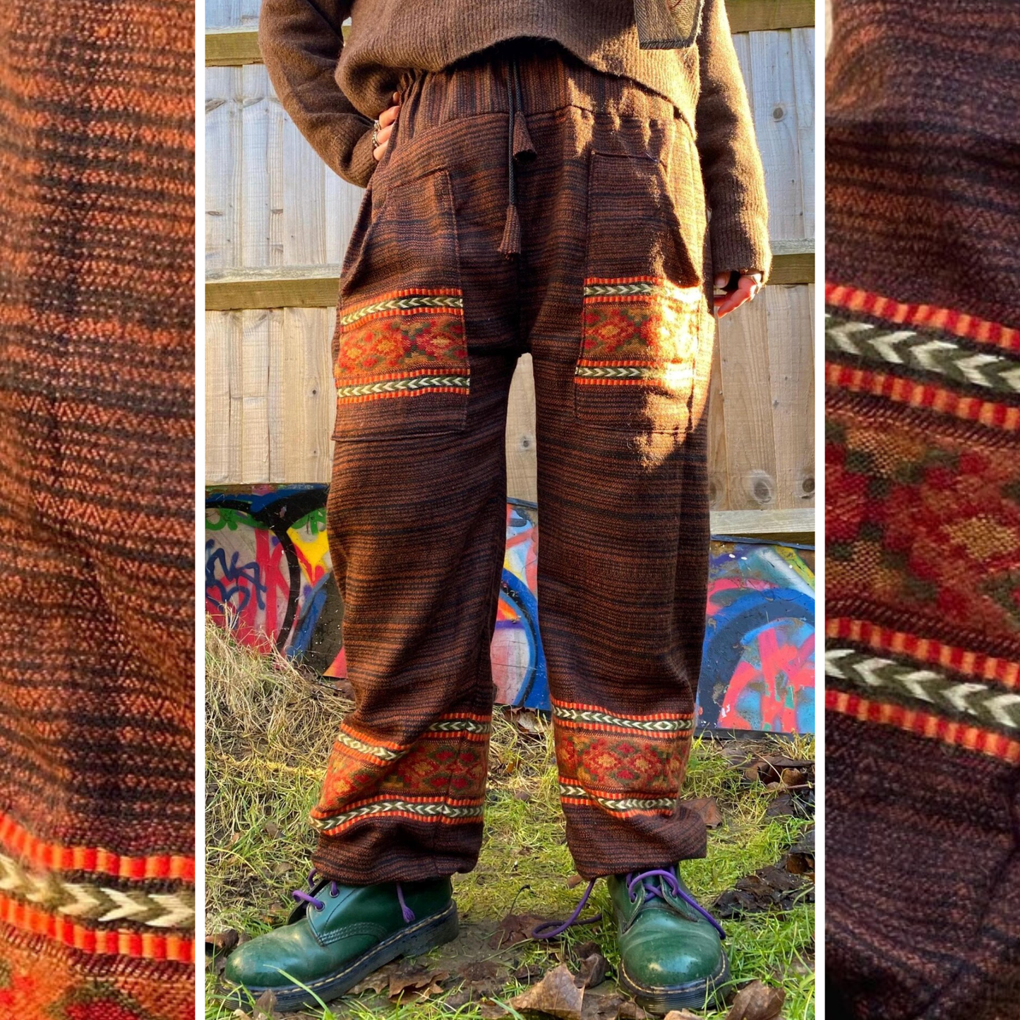 Cosy Warm Winter Blanket Trousers - Patch Brown