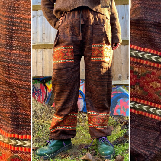 Cosy Warm Winter Blanket Trousers - Patch Brown