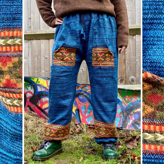 Cosy Warm Winter Blanket Trousers - Patch Blue