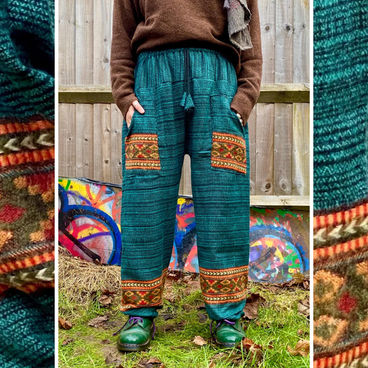 Cosy Warm Winter Blanket Trousers - Patch Green